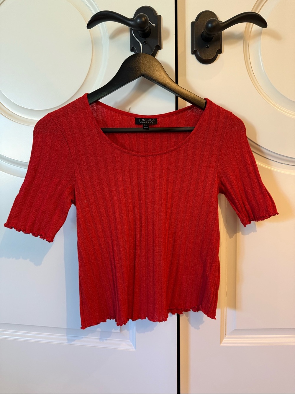 Topshop Bright Red Ribbed Scoop Neck Crop Top